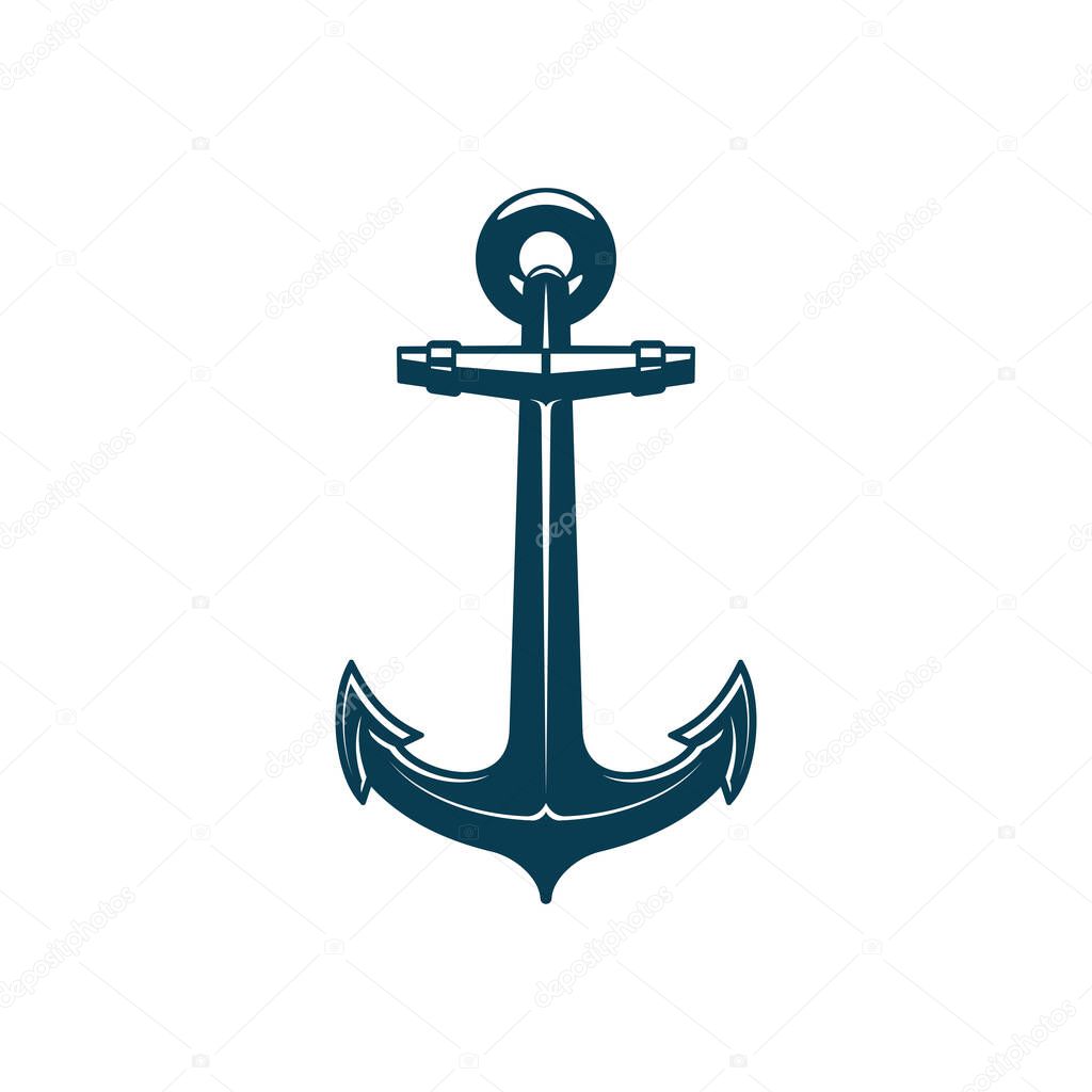 Anchor maritime symbol, naval coat of arms heraldry isolated monochrome icon. Vector ship anchor, nautical object mooring vessel to sea bottom. Marine navigation symbol, metal device hand drawn