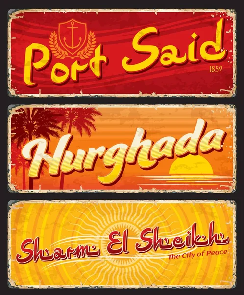 Port Said Hurghada Sharm Sheikh Egyptian City Travel Stickers Plates — Vector de stock