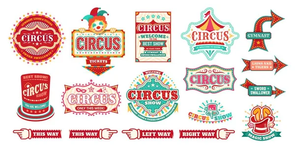 Circus Carnival Signs Signboards Fair Show Welcome Banners Vector Direction — Vetor de Stock