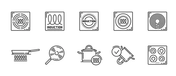 Induction Icons Cooker Stove Top Kitchen Hob Cookware Vector Spiral — 图库矢量图片