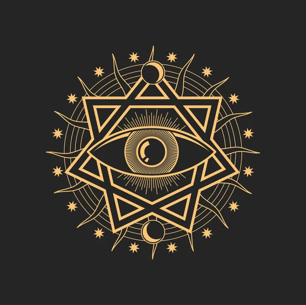 Magic Tarot Sign Eye Occult Esoteric Symbol Pentagram Star Sun - Stok Vektor