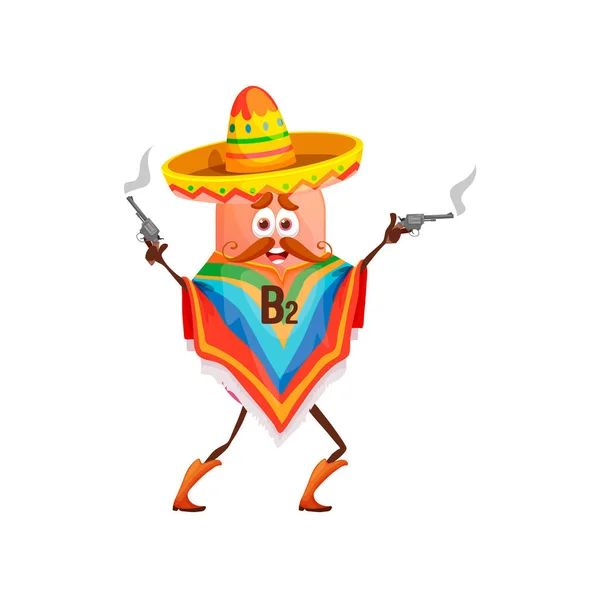 Cartoon Vitamin Mexican Cowboy Character Funny Vector Riboflavin Western Ranger — Vettoriale Stock