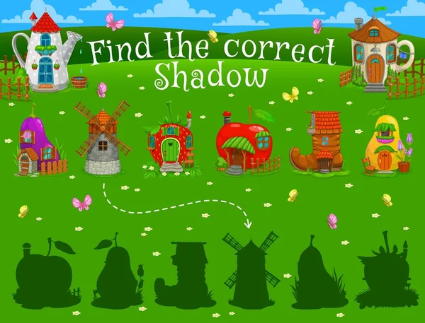 Find Correct Shadow Fairytale Magic Houses Dwellings Kids Vector Game — 图库矢量图片