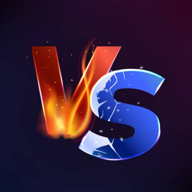 VS versus background, battle fight or game challenge and boxing sport vector sign. Sport match or competition team VS gamer league, versus of fire and ice for championship or MMA battle fight