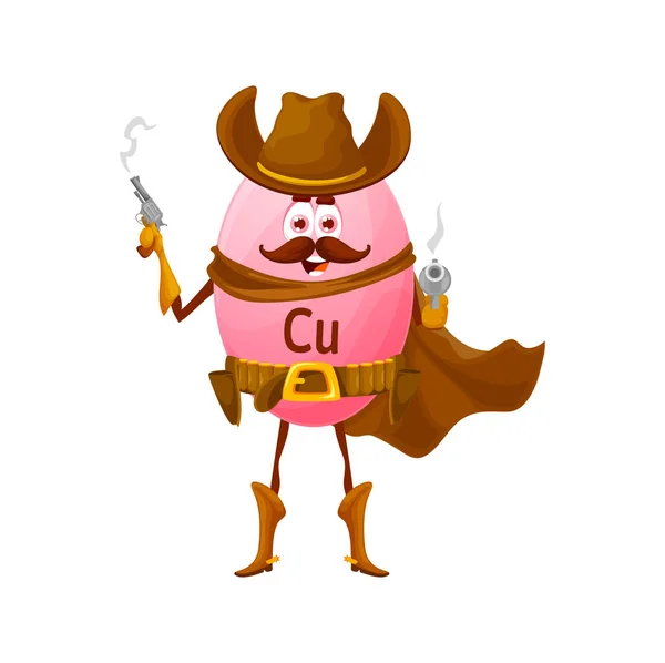 Cartoon Copper Cuprum Cowboy Ranger Micronutrient Character Funny Vector Element — Archivo Imágenes Vectoriales