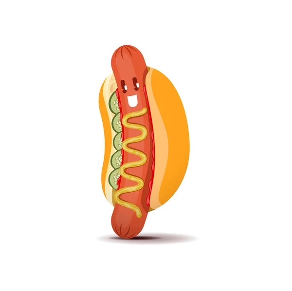 Κινούμενα Σχέδια Hot Dog Fast Food Χαρακτήρα Απομονωμένο Φορέα Hotdog — Διανυσματικό Αρχείο