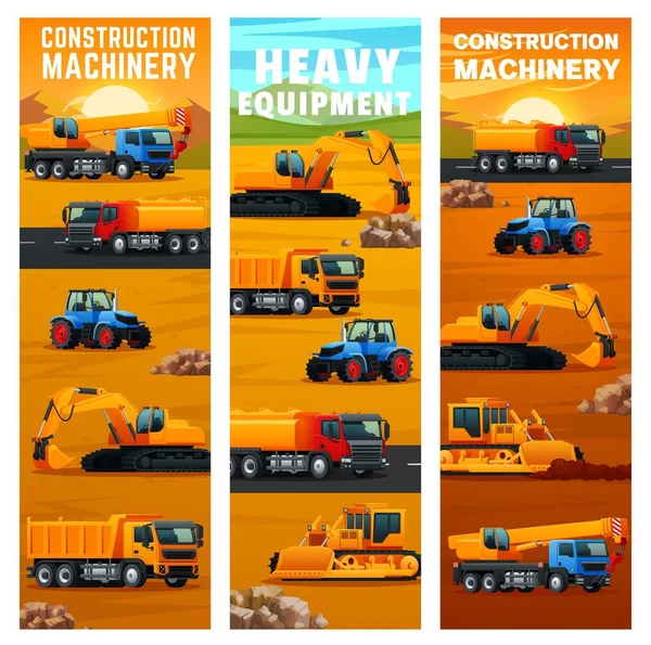 Construction Machinery Industrial Transport Tractor Excavator Crane Truck Dumper Vehicle — Stockvektor