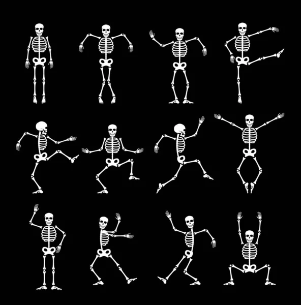 Skeleton Dance Animated Game Sprite Vector Set Funny Halloween Characters — Vetor de Stock