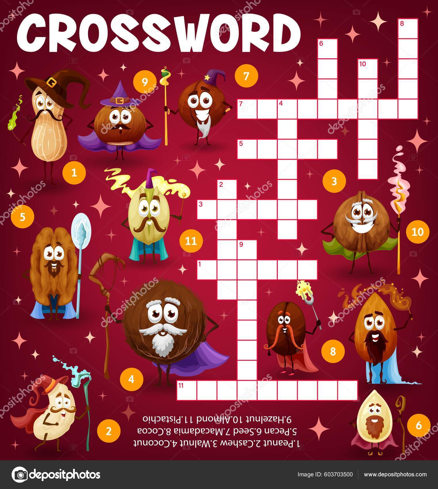 Crossword Education Quiz Worksheet Cartoon Nuts Beans Wizards Sorcerers