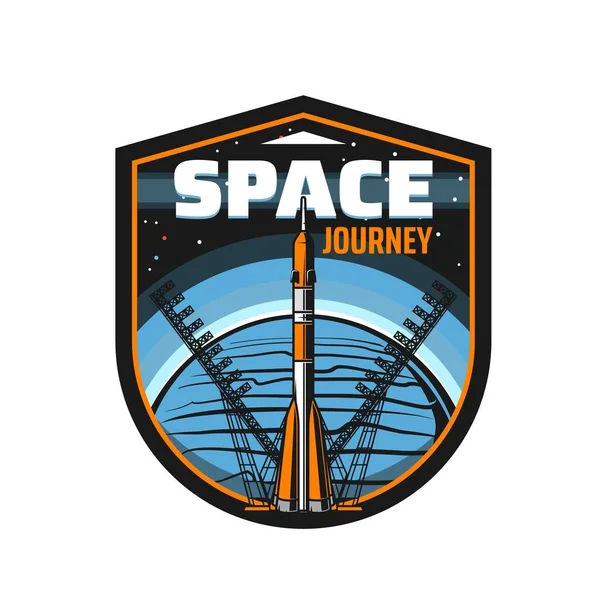 Space Journey Icon Spaceflight Mission Retro Icon Rocket Ship Cosmodrome – Stock-vektor