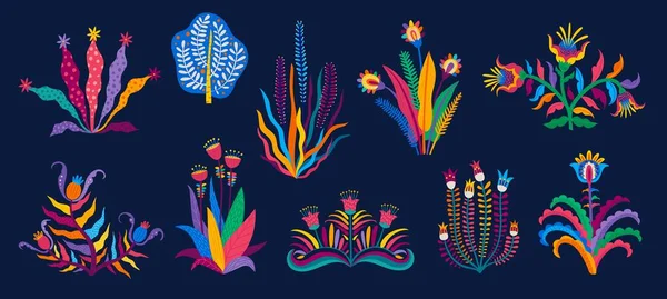 Cartoon Tropical Mexican Brazilian Flower Plants Vector Summer Exotic Palms — Stockvector