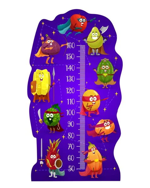 Cartoon Fruits Knights Superheroes Kids Height Chart Growth Meter Child — 스톡 벡터