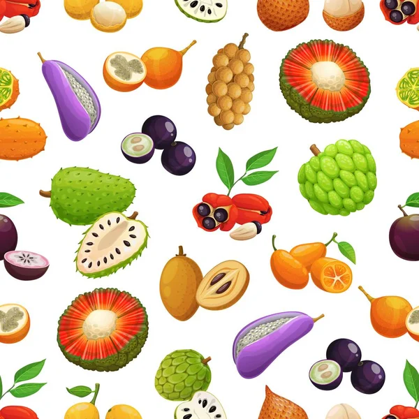 Cartoon Tropical Fruits Seamless Pattern Vector Fruity Background Exotic Fruits — 图库矢量图片