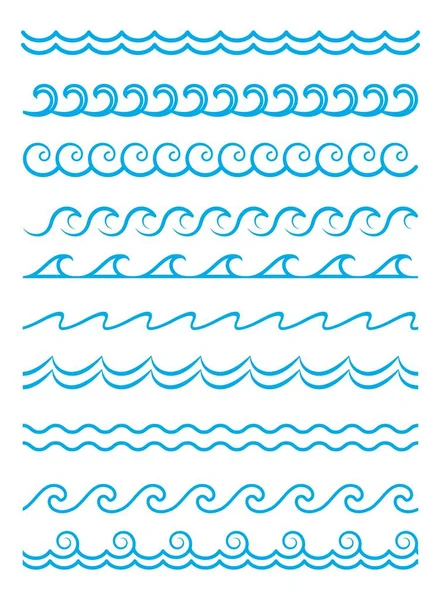 Sea Ocean Wave Lines Blue Water Surf Borders Frames Vector — Stockvektor