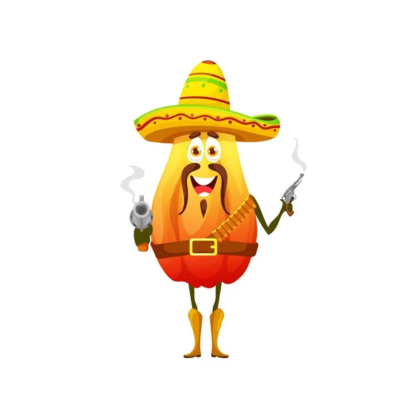 Cartoon Mexican Cowboy Papaya Character Funny Vector Tropical Fruit Ranger — ストックベクタ