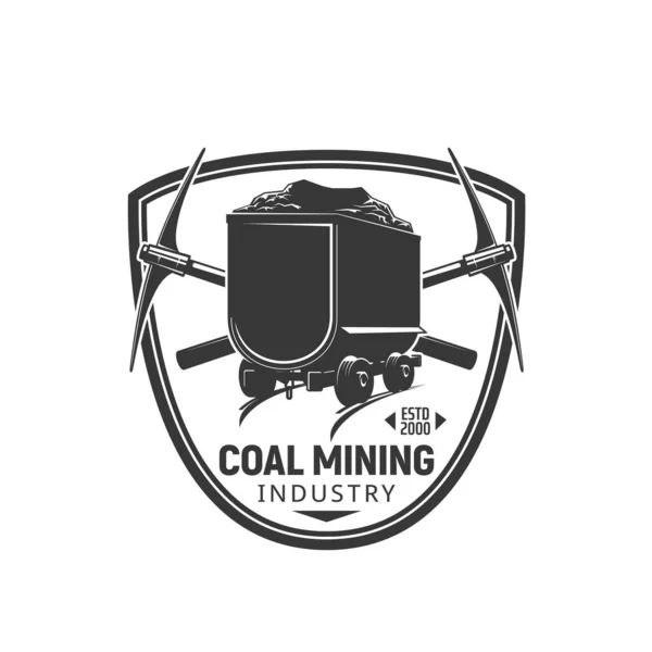 Coal Mining Trolley Crossed Picks Badge Mining Industry Equipment Fossil — Stockvektor