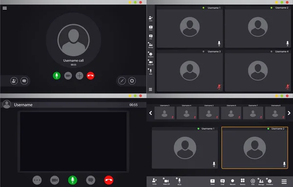 Videocall Interface Video Call Screen Conference Chat Template Vector Overlay — ストックベクタ