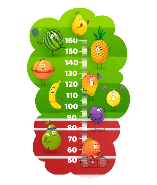 Happy Fruits Stadium Field Kids Height Chart Vector Growth Meter — Vector de stock