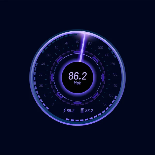 Futuristic Car Speedometer Gauge Dial Neon Tachometer Indicator Motorbike Automobile — Vetor de Stock
