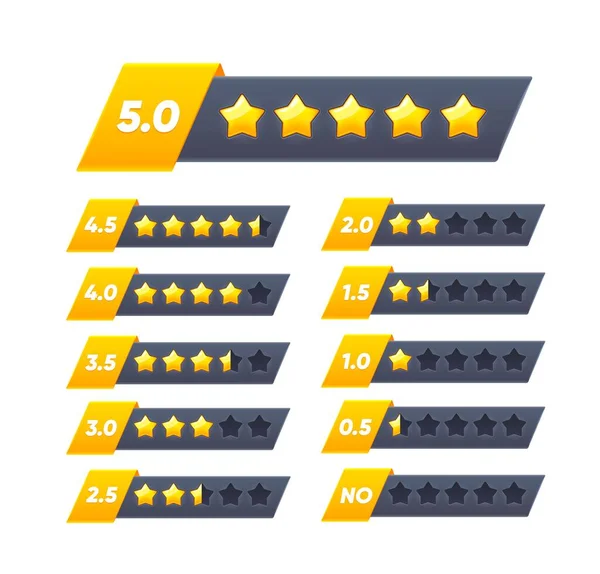Five Golden Star Review Rate Customer Feedback User Opinion Product — Vettoriale Stock