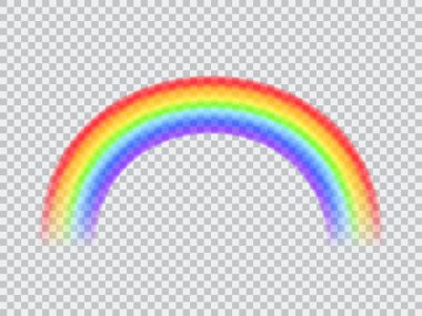 Realistic rainbow arch on transparent background. Isolated vector multicolored circular spectrum arc. Meteorological phenom occurring in sky after rain. Fantasy symbol of good luck, light effect clipart