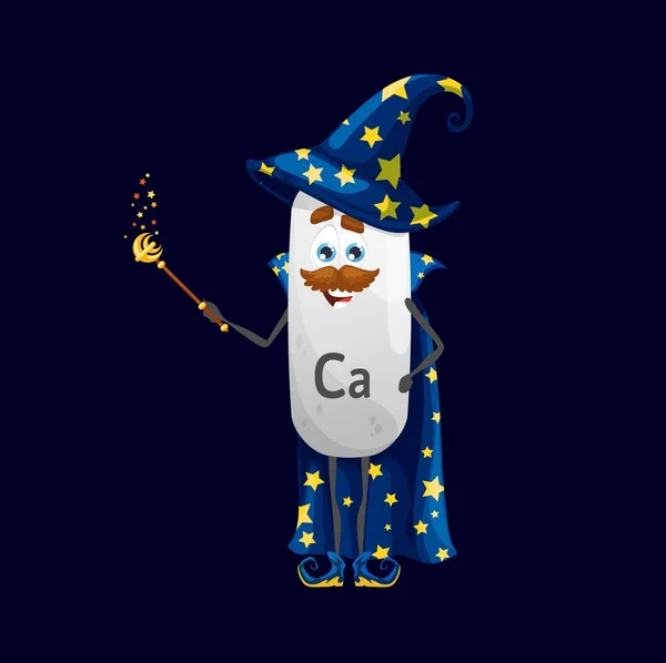 Cartoon Calcium Micronutrient Wizard Character Isolated Mustached Vector Wizard Warlock — Stockový vektor