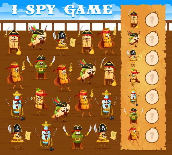 Spy Game Cartoon Mexican Food Pirate Corsair Characters Kids Vector — ストックベクタ