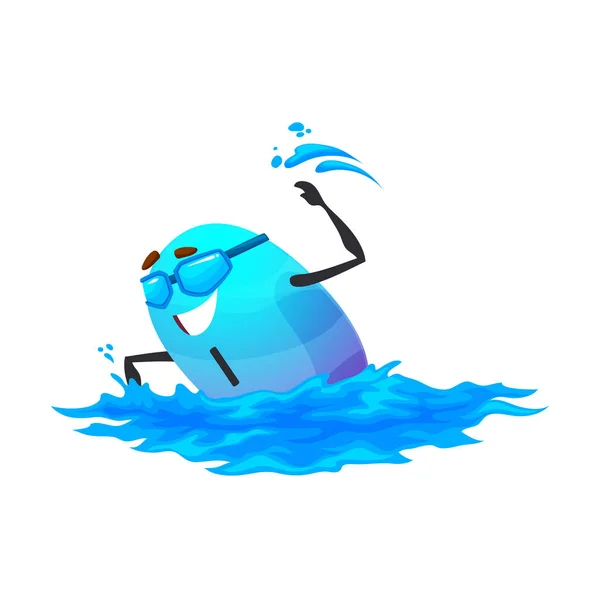 Cartoon swimming iodine micronutrient character. Funny vector I character swimming in pool, sea or ocean waves. Vitamin personage water sport recreation, summer relax and holidays vacation