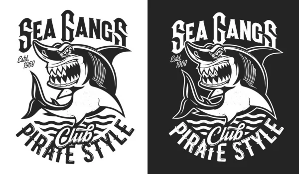 Angry Shark Mascot Diving Sport Club Shirt Print Vector Emblem — Archivo Imágenes Vectoriales