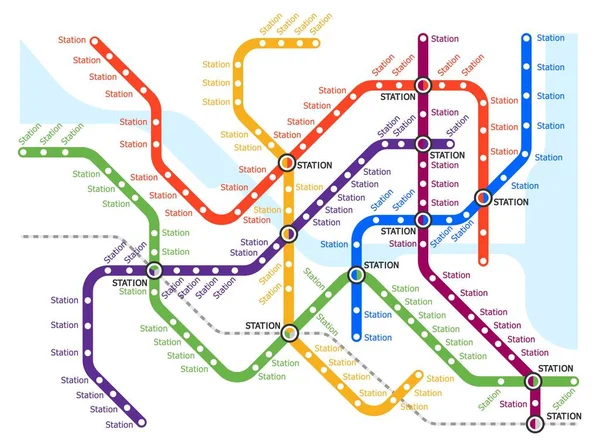 Metro Underground Subway Transport System Map Urban City Railway Stations — Stock Vector