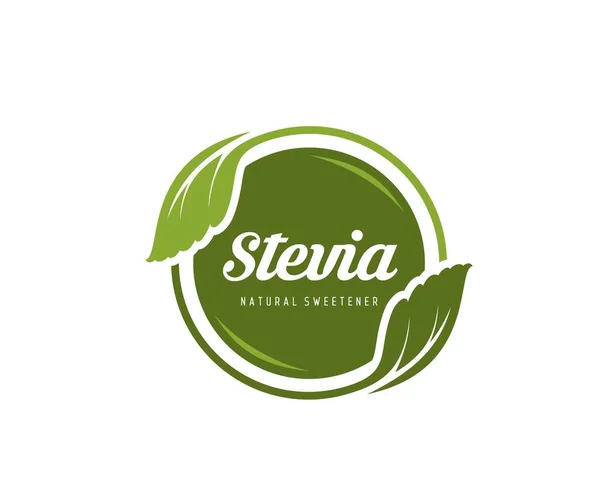 Stevia Leaves Icon Natural Food Sweetener Sticker Stevia Leaves Extract — Stock Vector