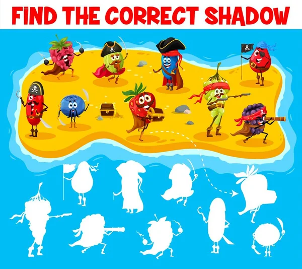 Find Correct Shadow Berry Pirates Corsairs Treasure Island Kids Vector — Vettoriale Stock