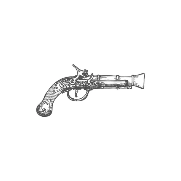 Пистолет Флинтлок Пиратский Огнестрельный Мушкет Изолированная Монохромная Икона Векторный Средневековый — стоковый вектор