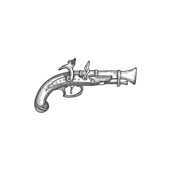 Retro Musket Duel Gun Weapon Pirates Cowboys Isolated Monochrome Sketch — Stockový vektor