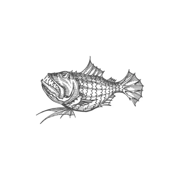 Blobfish Hatchet Fish Isolated Giant Oarfish Monochrome Sketch Icon Vector — Vetor de Stock