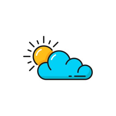 Cloud and sun, weather forecast color outline icon, day overcast vector symbol. Sunny and cloudy weather forecast pictogram or widget for climate meteorology