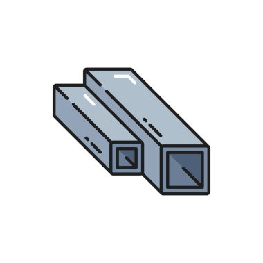 Steel aluminium rolled metal product, isolated outline beam bars of rails, square profile. Rolling industry and metalworking construction element