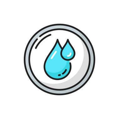 Defrosting, refreshing clean frozen water crystal isolated blue water drops outline icon. Vector defrost sign, freezing water, drop of aqua. No frost sign, fridge refrigerator symbol, rainy weather
