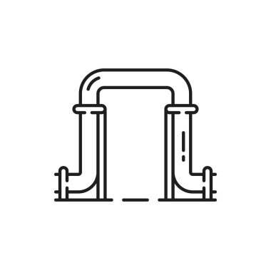 U shape industrial water, gas, oil pipeline isolated outline icon. Vector refinery fuel, metal pipe doorway or path. Plumbing work, sewage or drainage service, curve tangled pipe industry construction