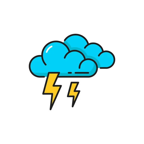 Weather forecast color outline icon of thunderstorm, vector cloud and lightning pictogram. Weather forecast temperature and meteorology symbol of thunderstorm cloud