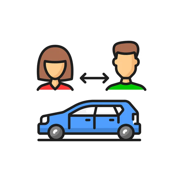 Car Share Service Carpool Man Woman Carsharing Color Linear Icon — 图库矢量图片
