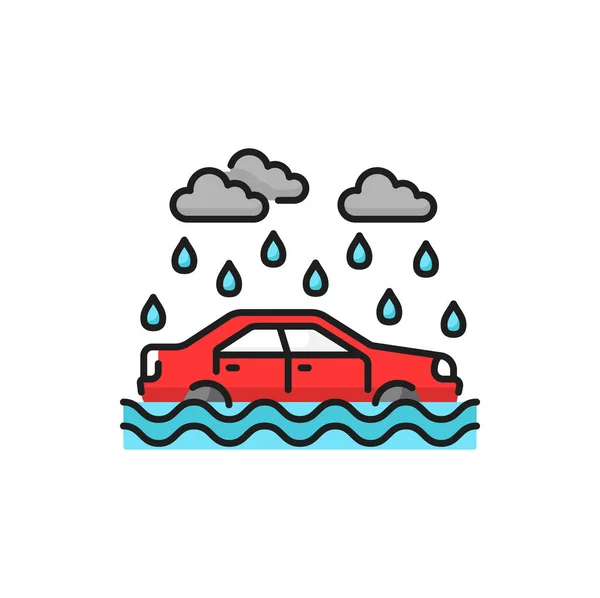 Flooded Car Water Road Car Accident Insurance Force Majeure Isolated — Wektor stockowy