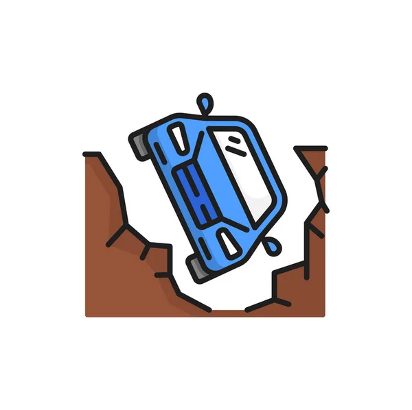 Car Fall Cliff Mountain Color Isolated Line Icon Dangerous Landslide — Vettoriale Stock