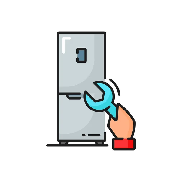 Fridge Repair Adjustable Wrench Hand Color Outline Icon Vector Household — ストックベクタ
