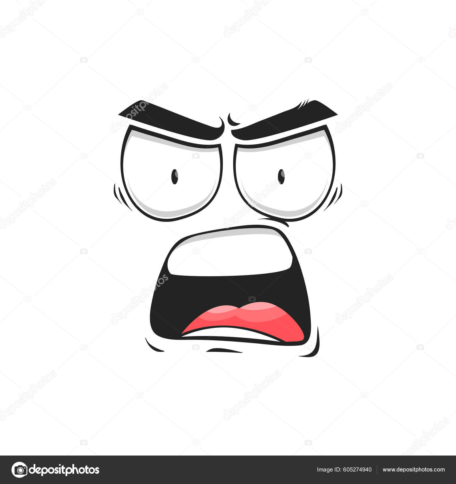 卡通怒气冲冲地大喊大叫或尖叫用疯狂的眼神张大大嘴巴怒气冲冲的面部表情咄咄逼人的感情眉头皱起的孤立的喜剧演员, image size:1600x1700