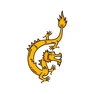 Flying dance asian chinese dragon Hong Kong symbol. Vector golden oriental animal, CNY spring festival flying dancing dragon, horoscope zodiac sign