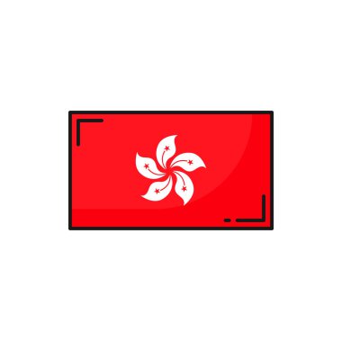Hong Kong flag, emblem with bauhinia white flower outline icon. Vector Hongkong republic banner, chinese administrative region flag