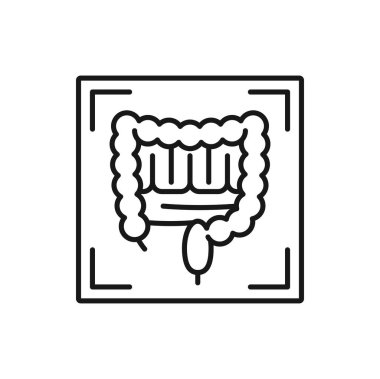 Colon mri scan on computed tomography isolated outline icon. Vector small and large intestine ct scanning, gastroenterology disease cancer medical exam