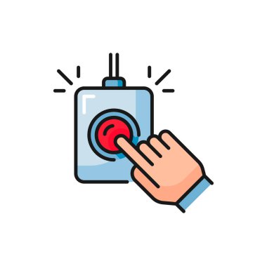 MRI scan diagnostics color icon, emergency stop button vector pictogram. MRI CT radiology scanner or magnetic resonance imaging and tomography machine line icon of urgent stop or turn off