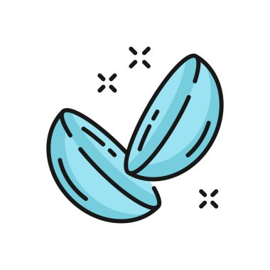 Contact lenses icon, eye ophthalmology, optometry and laser surgery, vector line symbol. Contact lens product package symbol for use inserting or removing instruction pictogram or linear icon